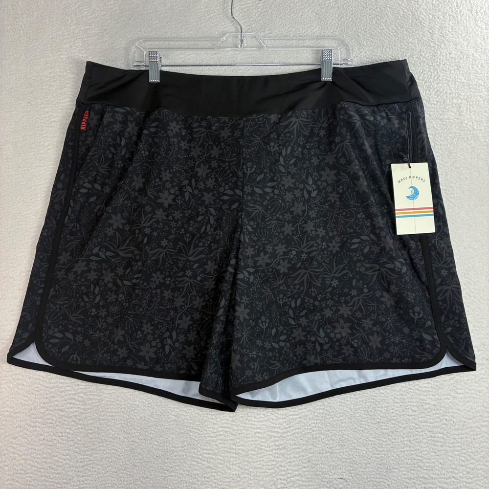 Maui Rippers Board Shorts Women 3X Black Floral AOP Stretch Surf Swim Beach NWT